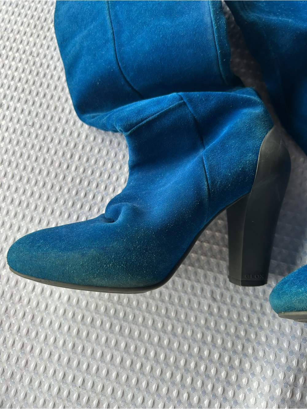 Geox Teal-Blue Suede Knee-High Block Heel Boots - Picture 10 of 16